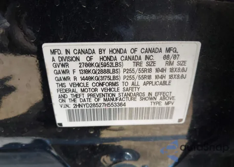 2007 Acura Mdx Sport Package from USA, damaged, VIN 2HNYD28527H553364